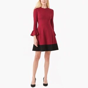 Kate Spade Maroon & Black Colorblock Bell Sleeve Ponte Dress - Size Small (NWT)